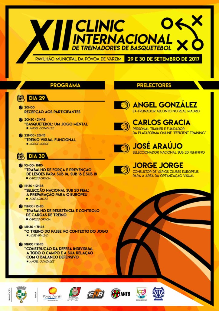 Cartel de baloncesto del XII Clínic Internacional de Povoa de Varzim al que asistió Ángel González Jareño como ponente